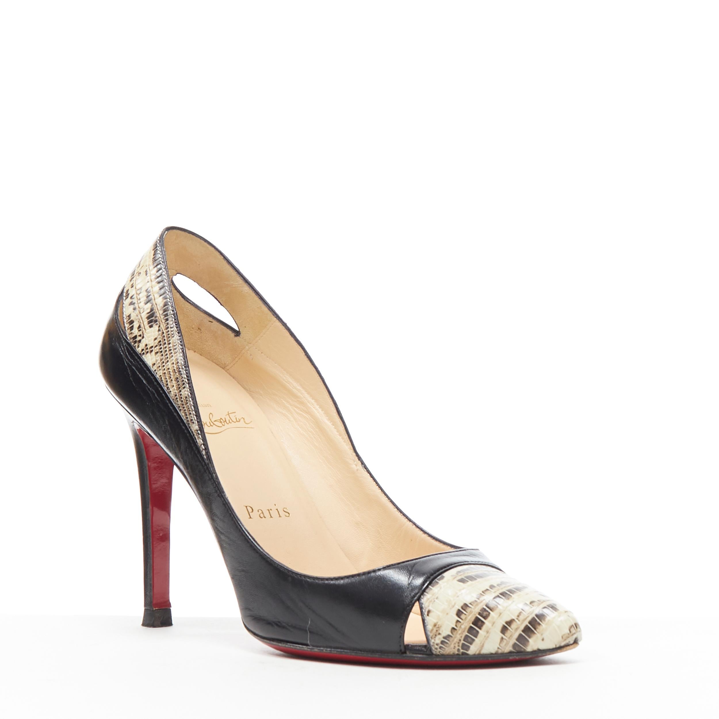 CHRISTIAN LOUBOUTIN zapato de salón Pigalle recortado con puntera de serpiente de cuero negro EU37 
Referencia: TGAS/B00136 
Marca: Christian Louboutin 
Diseñador: Christian Louboutin 
Material: Piel 
Color: Negro 
Patrón: Sólido 
Detalle extra: