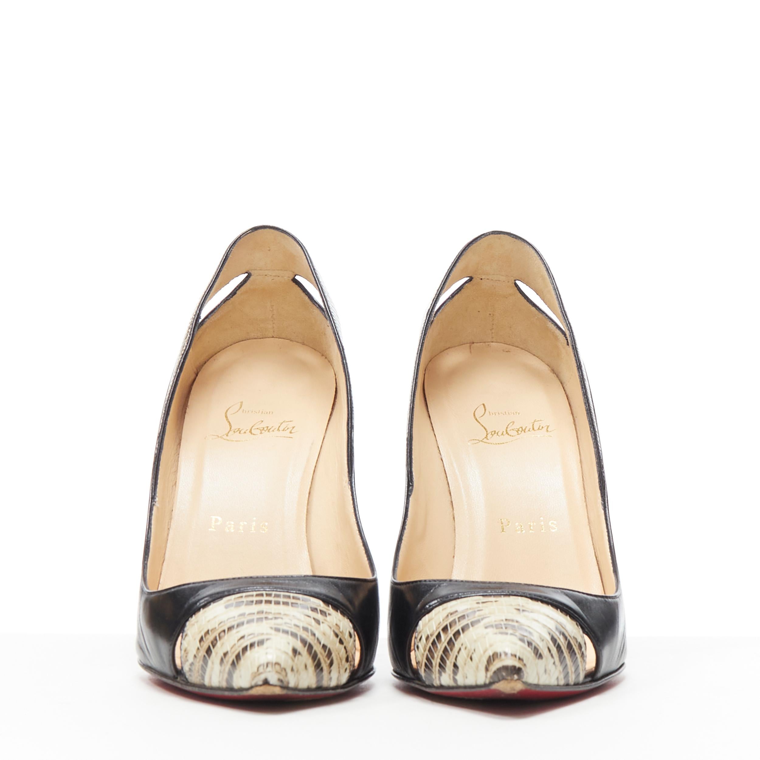 CHRISTIAN LOUBOUTIN zapato de salón Pigalle recortado con puntera de serpiente de cuero negro EU37 Negro
