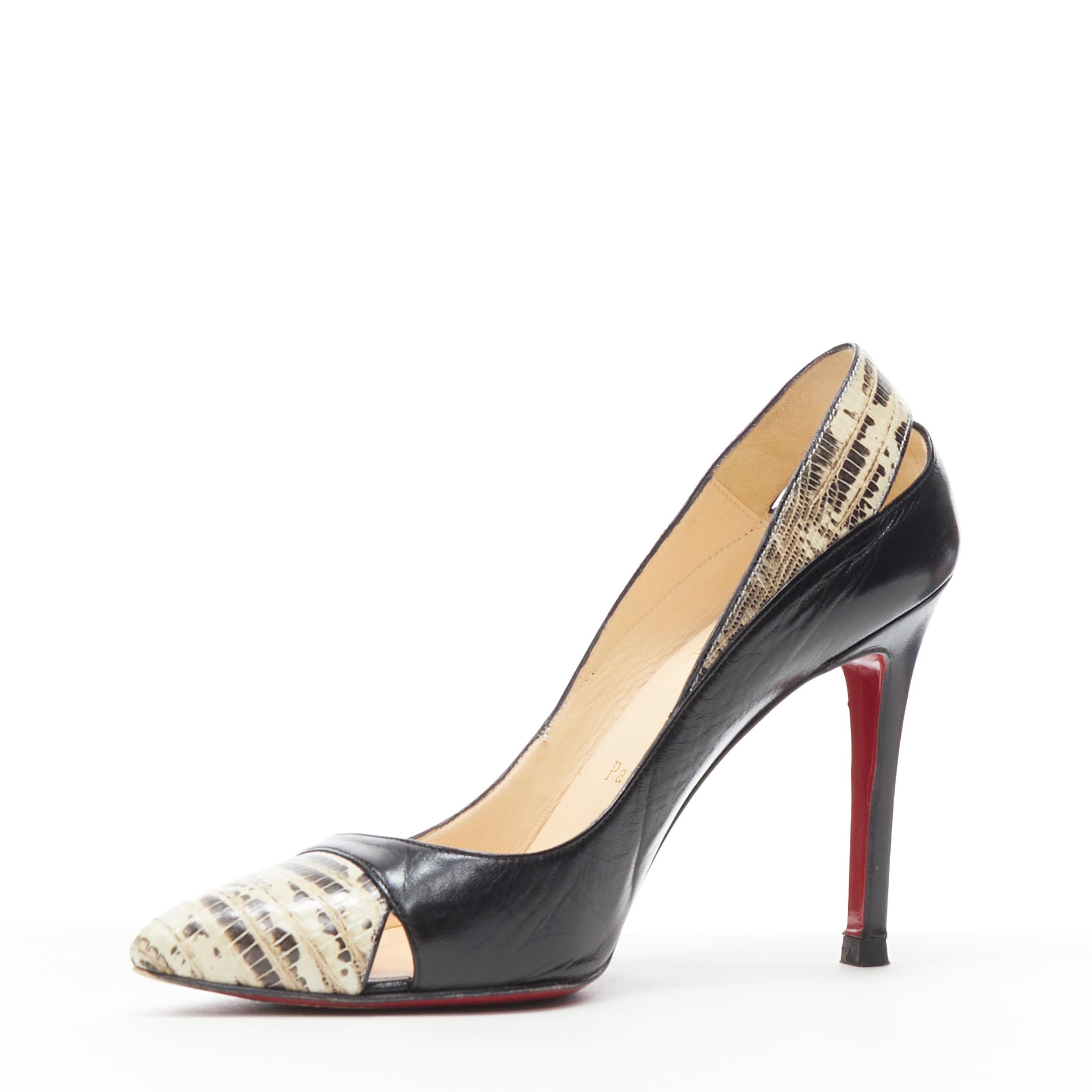 CHRISTIAN LOUBOUTIN zapato de salón Pigalle recortado con puntera de serpiente de cuero negro EU37 en Bueno Estado en Hong Kong, NT