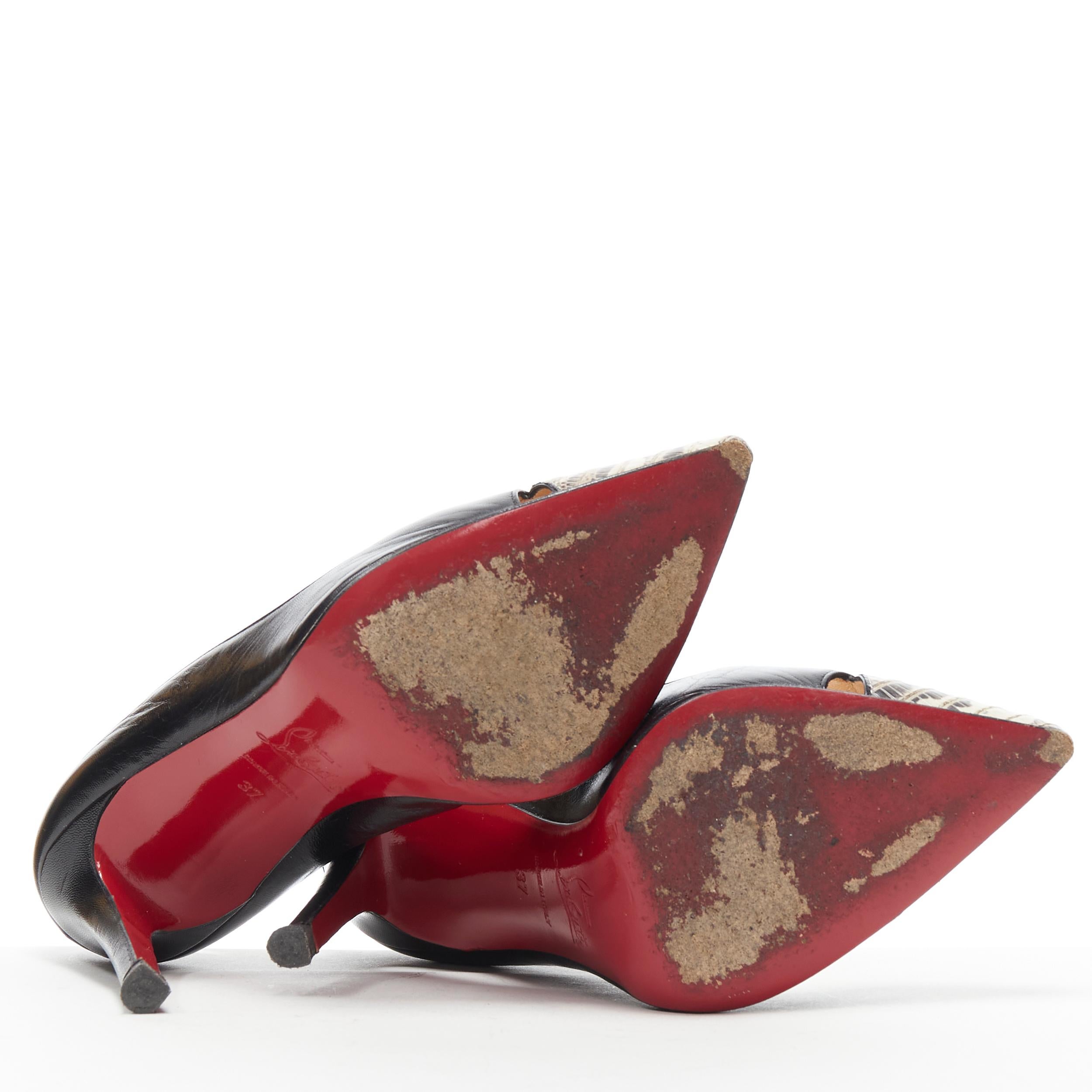 CHRISTIAN LOUBOUTIN zapato de salón Pigalle recortado con puntera de serpiente de cuero negro EU37 1