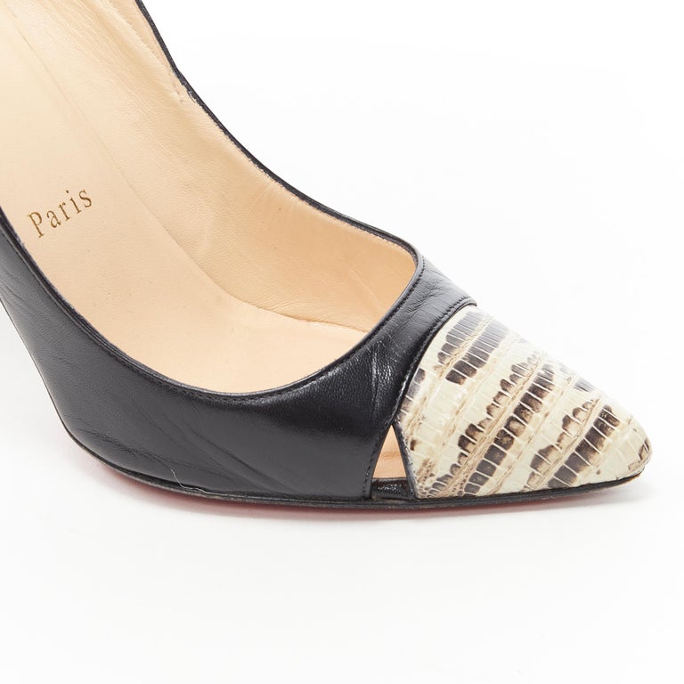 CHRISTIAN LOUBOUTIN black leather water snake toe cap cut out - Main Image