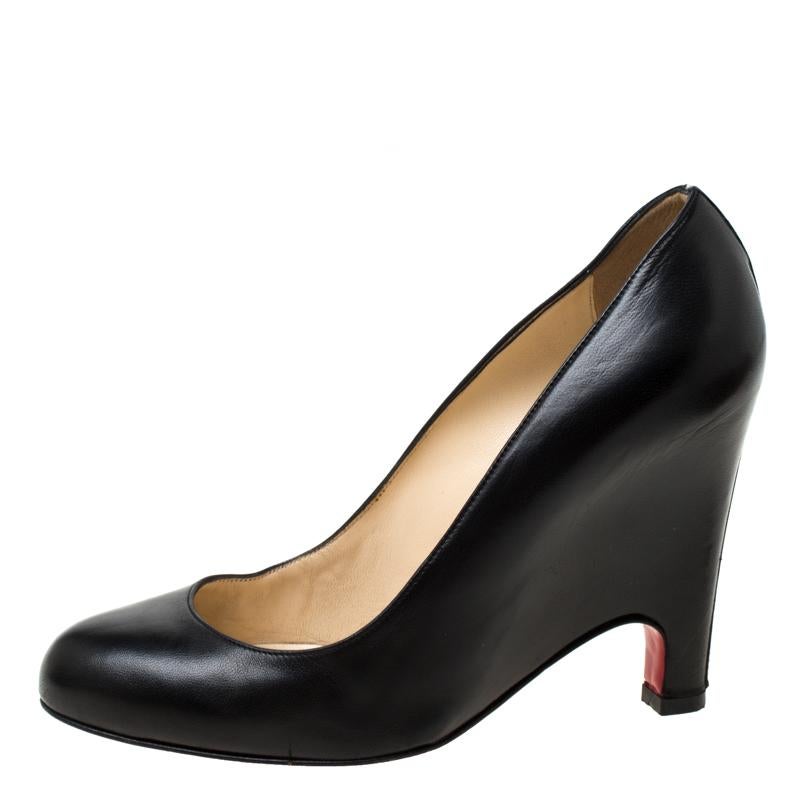 Christian Louboutin Black Leather Wedge Pumps Size 38 1