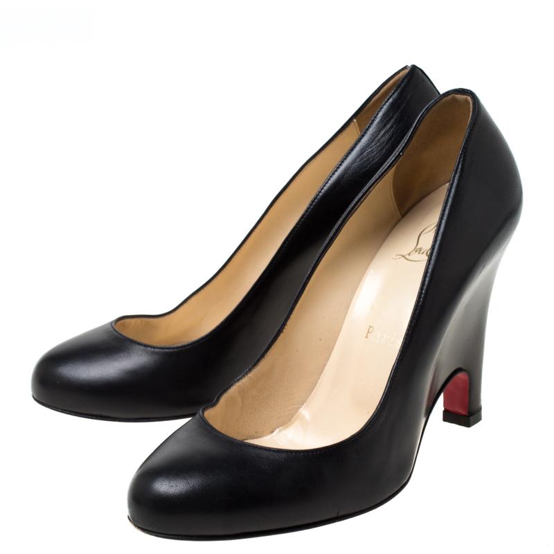 Christian Louboutin Black Leather Wedge Pumps Size 38 3
