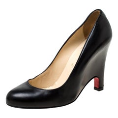Christian Louboutin Black Leather Wedge Pumps Size 38