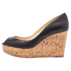 Christian Louboutin Black Leather Wedge Pumps Size 38.5