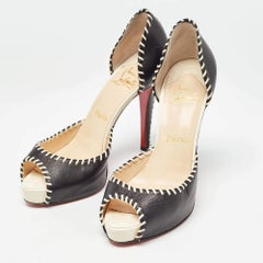 Christian Louboutin Black Leather Whipstitch Peep Toe D'Orsay Pumps Size 37.5