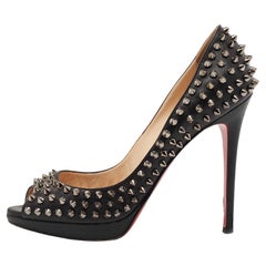 Christian Louboutin Black Leather Yolanda Spikes Pumps Size 39