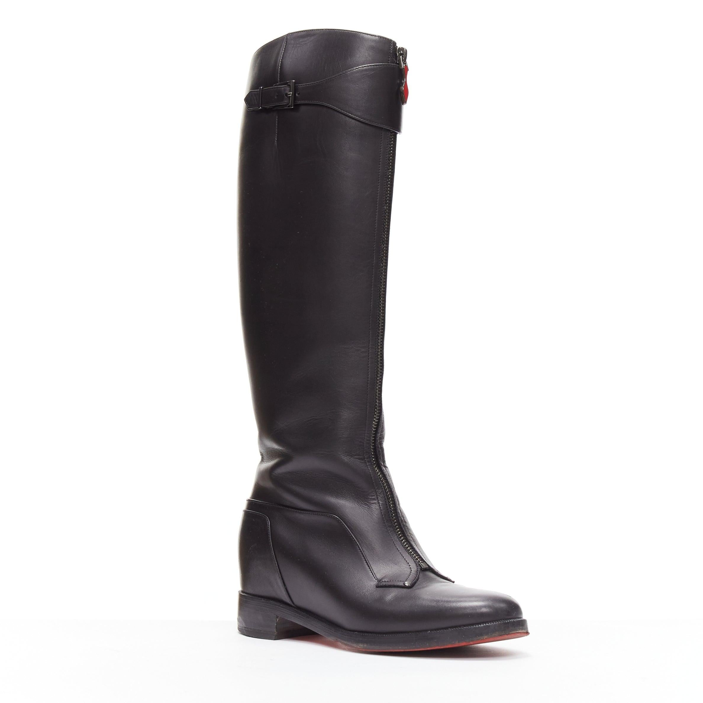 Noir CHRISTIAN LOUBOUTIN Bottes d'équitation à semelle compensée dissimulée avec fermeture éclair sur le devant EU37 en vente