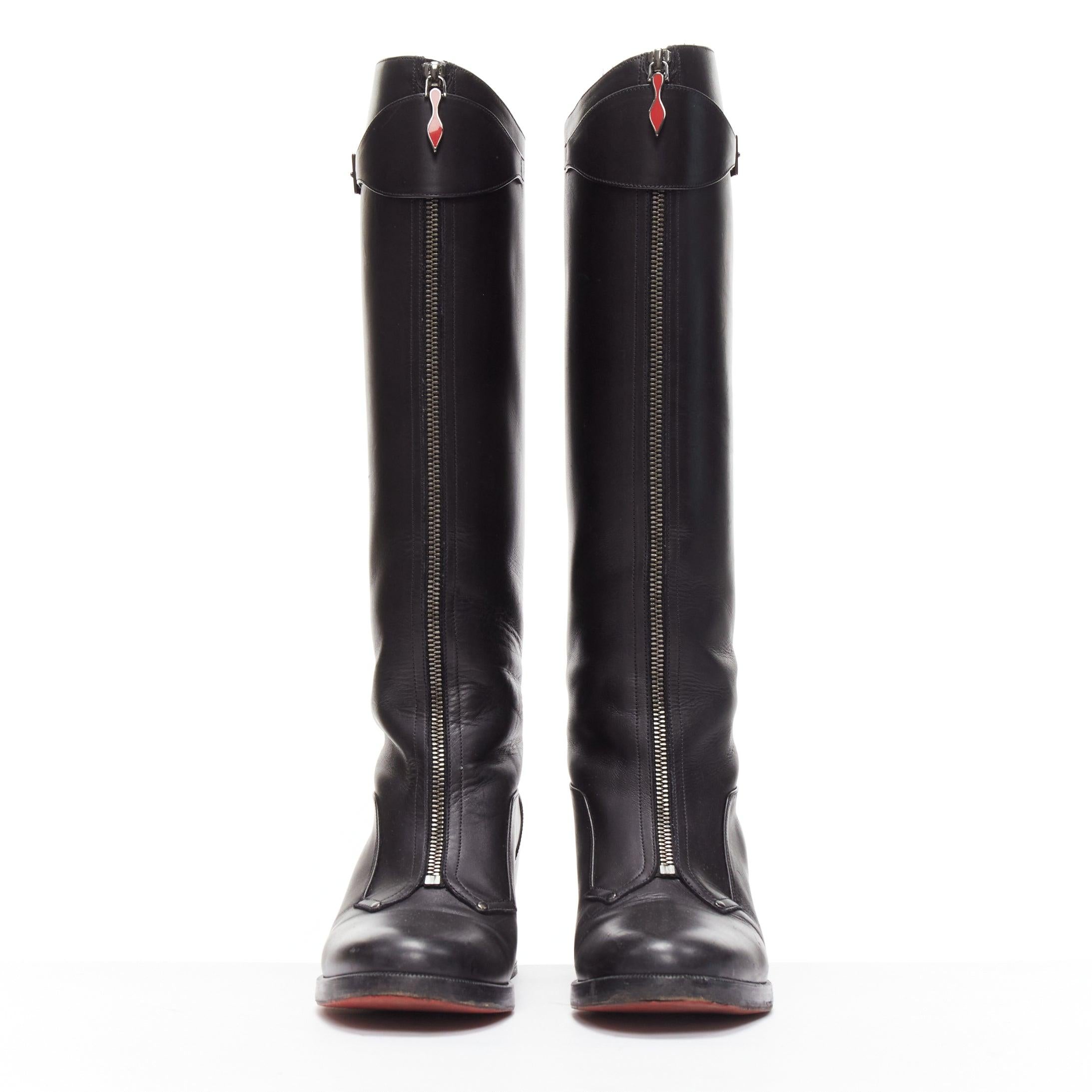 Women's CHRISTIAN LOUBOUTIN black leather zip front concealed wedge riding boot EU40 For Sale