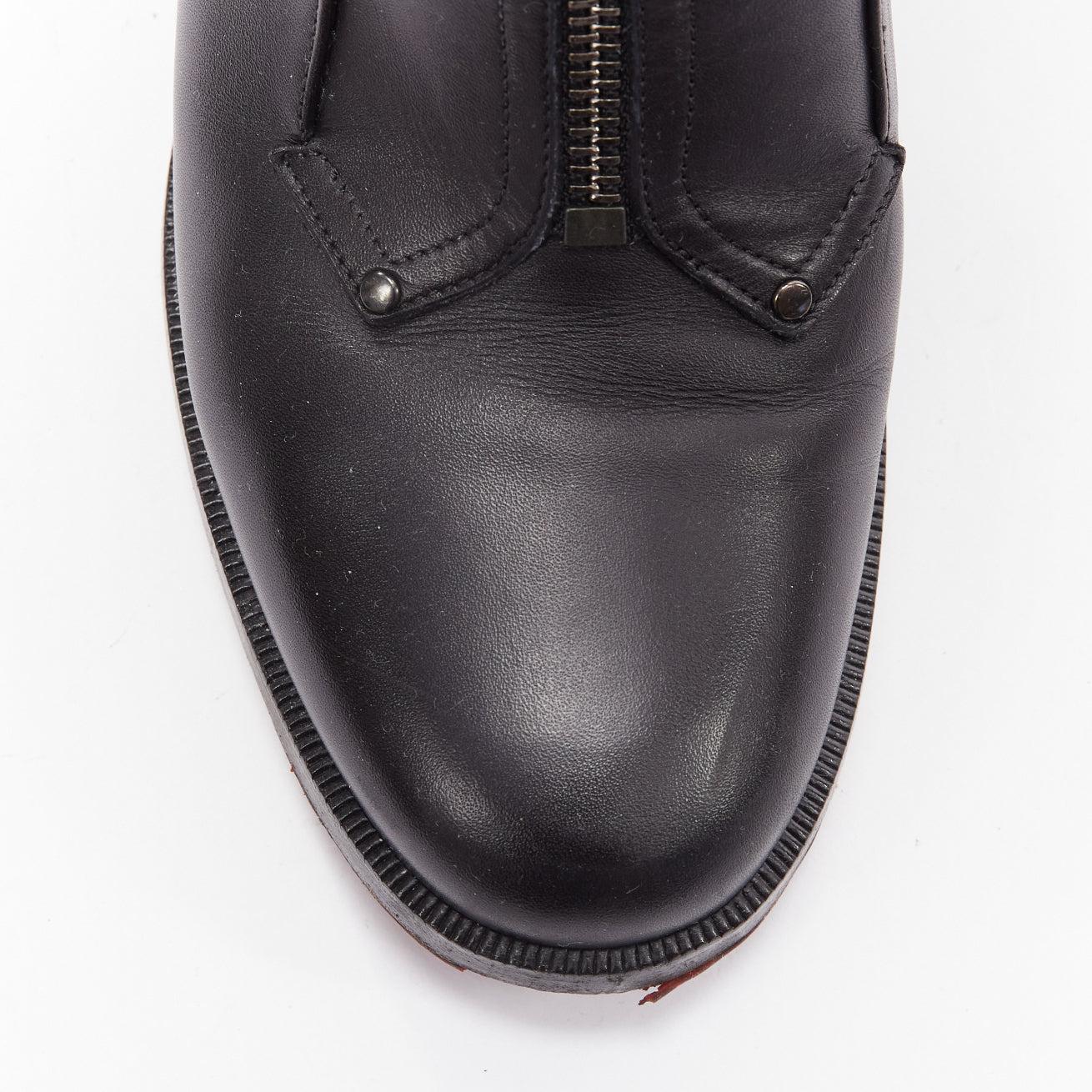 CHRISTIAN LOUBOUTIN black leather zip front concealed wedge riding boot EU40 2
