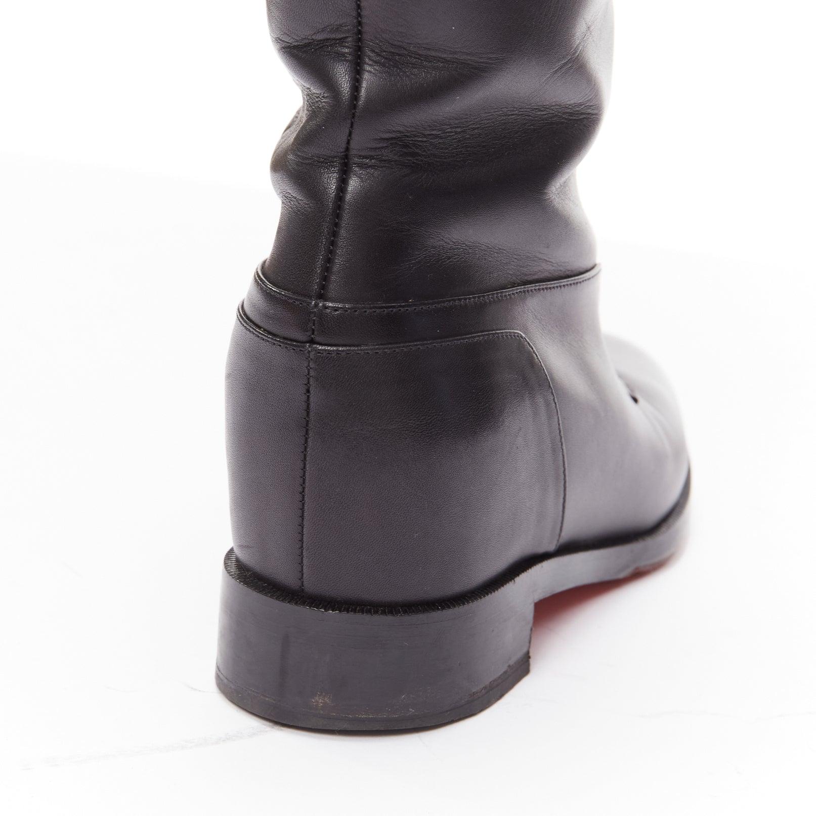 CHRISTIAN LOUBOUTIN black leather zip front concealed wedge riding boot EU40 For Sale 4