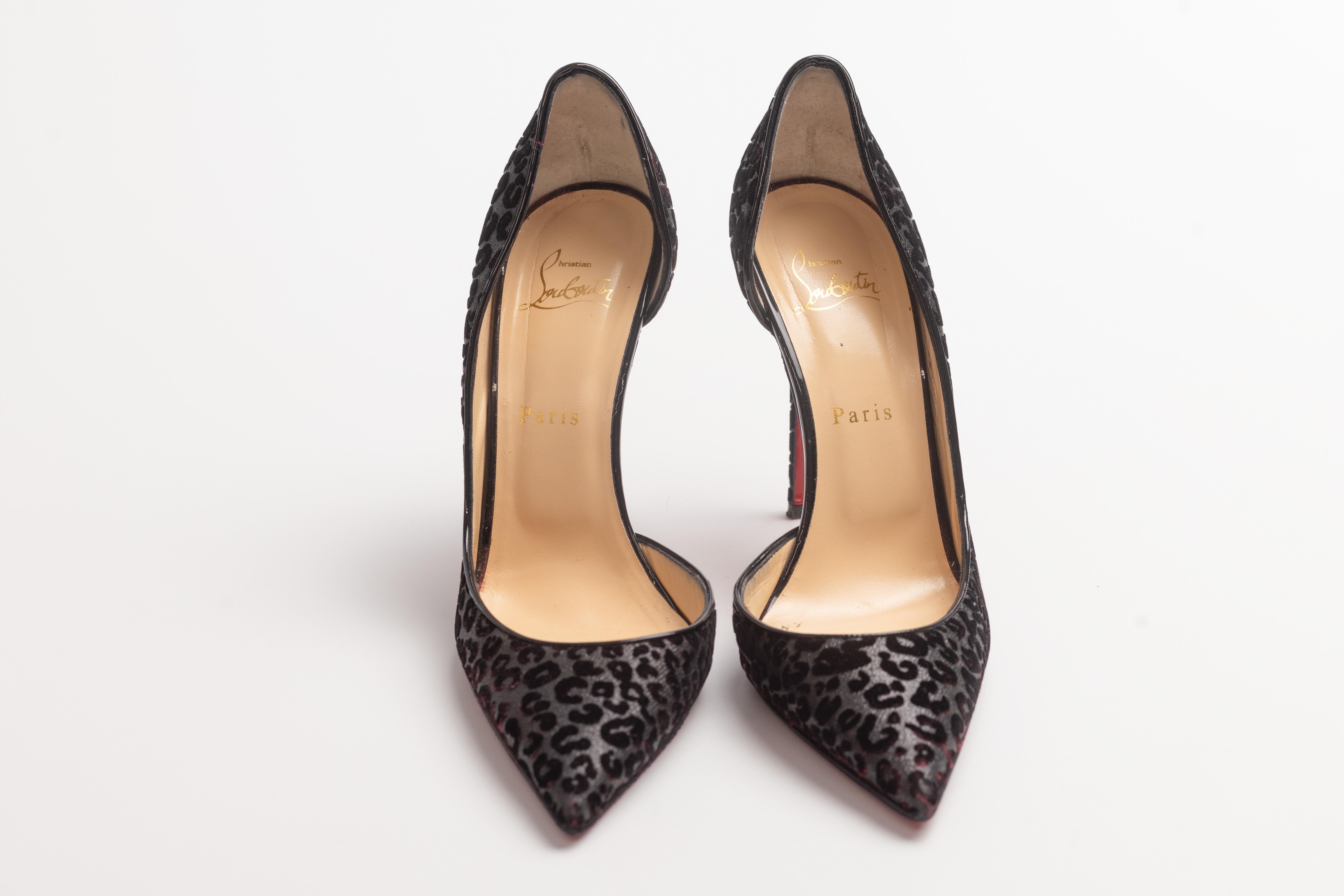 Christian Louboutin Black Leopard Iriza Heels (EU 39) In Good Condition For Sale In Montreal, Quebec