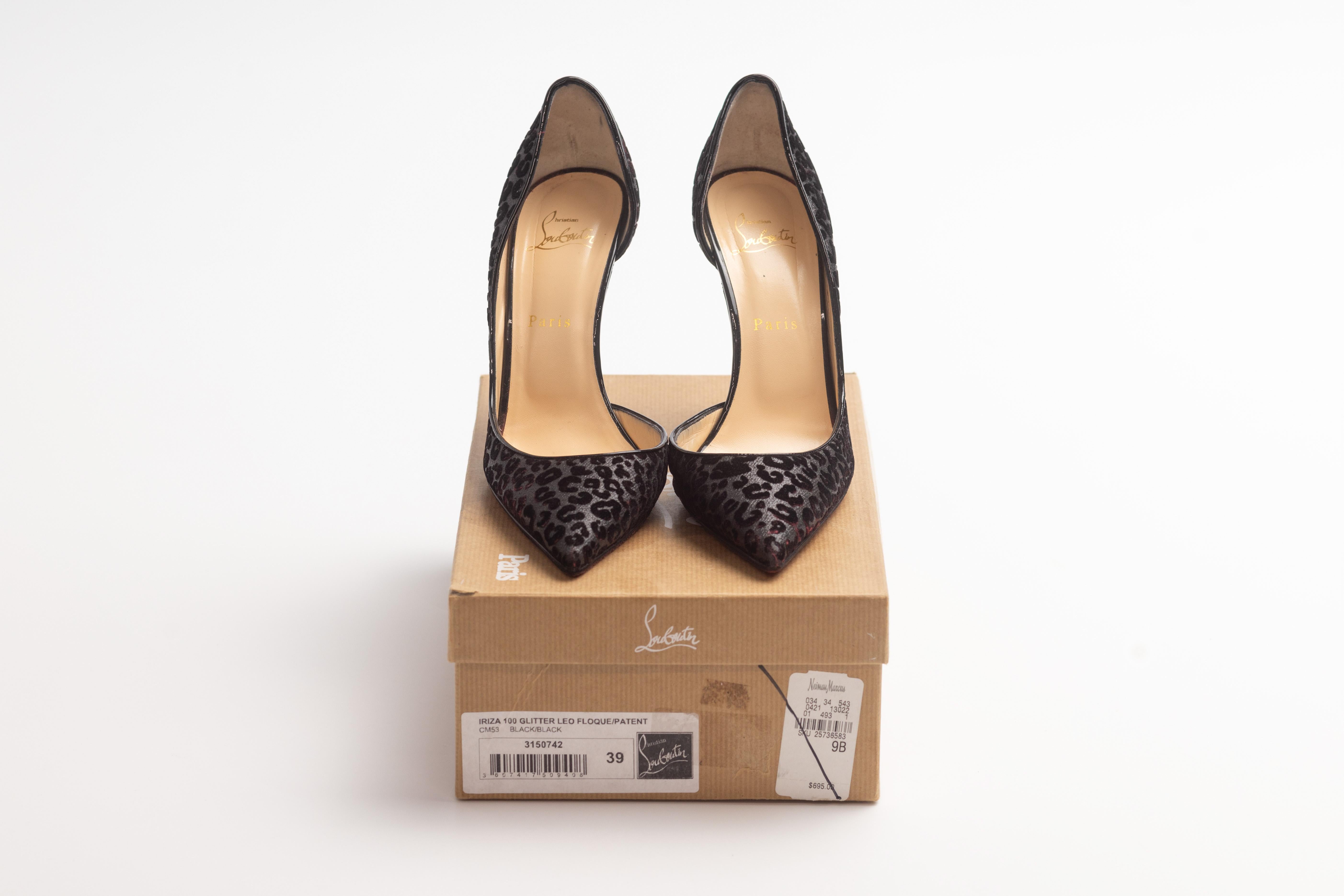 Christian Louboutin Schwarze Iriza Heels mit Leopardenmuster (EU 39) im Angebot 3