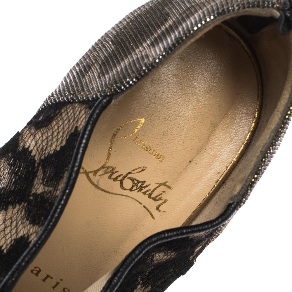 Christian Louboutin Christian Louboutin Schwarz Leopard Print Lame Stoff und Lackleder Größe 38 2