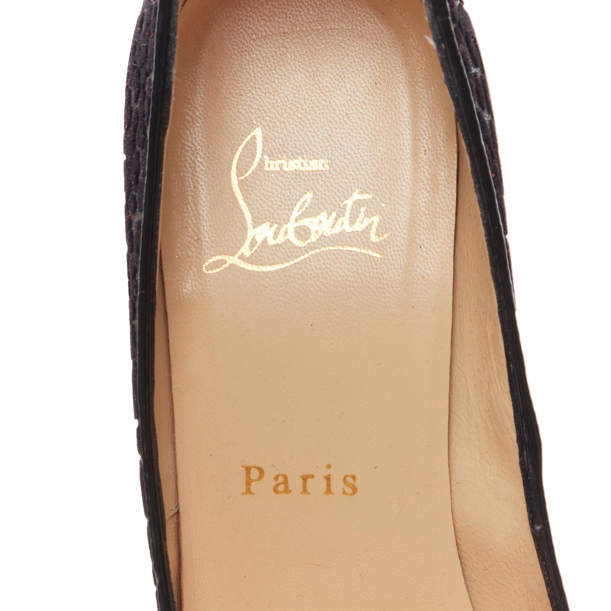 CHRISTIAN LOUBOUTIN black leopard velvet litter peep toe platform pump EU37 5