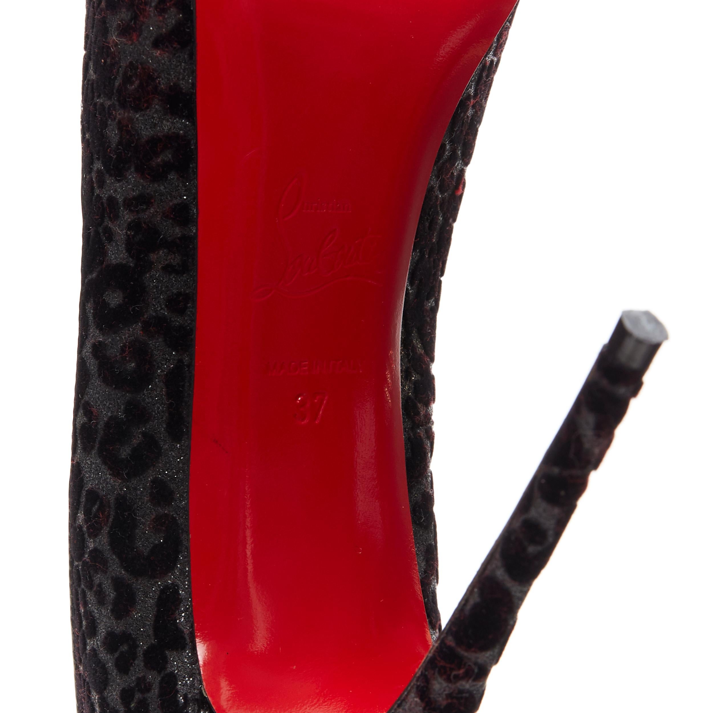 CHRISTIAN LOUBOUTIN black leopard velvet litter peep toe platform pump EU37 6