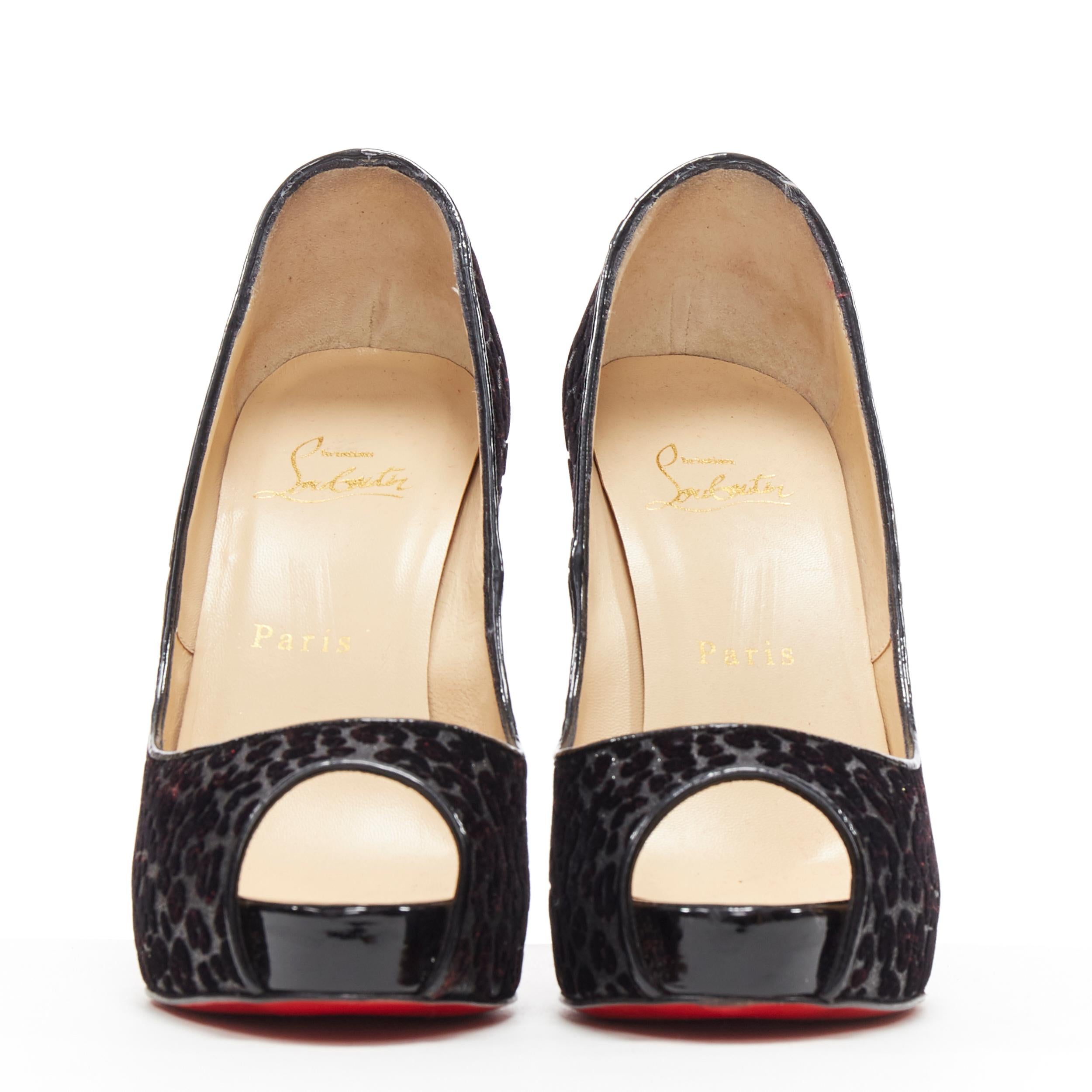 Black CHRISTIAN LOUBOUTIN black leopard velvet litter peep toe platform pump EU37
