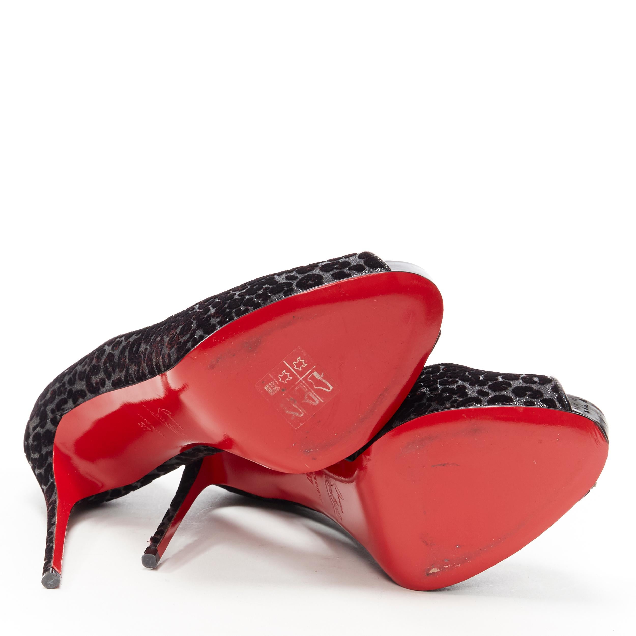 CHRISTIAN LOUBOUTIN black leopard velvet litter peep toe platform pump EU37 1