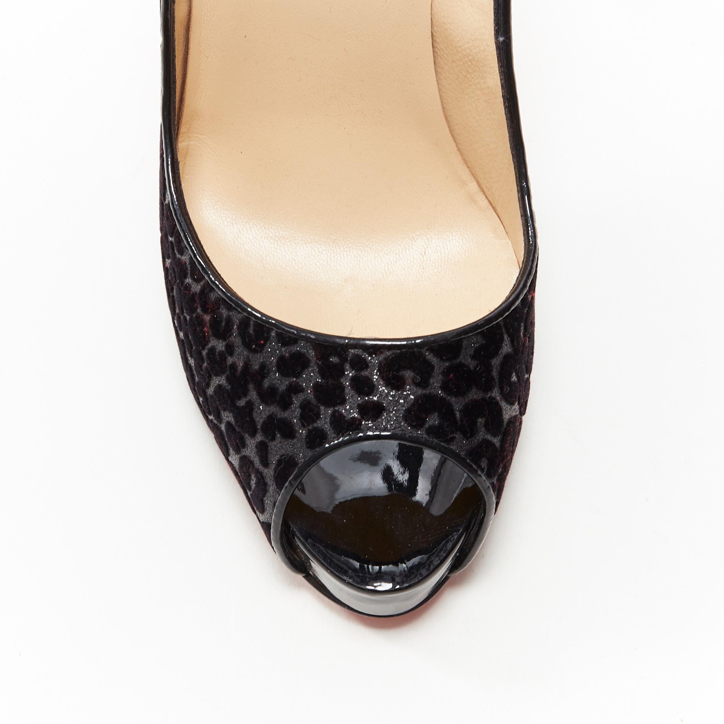 CHRISTIAN LOUBOUTIN black leopard velvet litter peep toe platform pump EU37 2