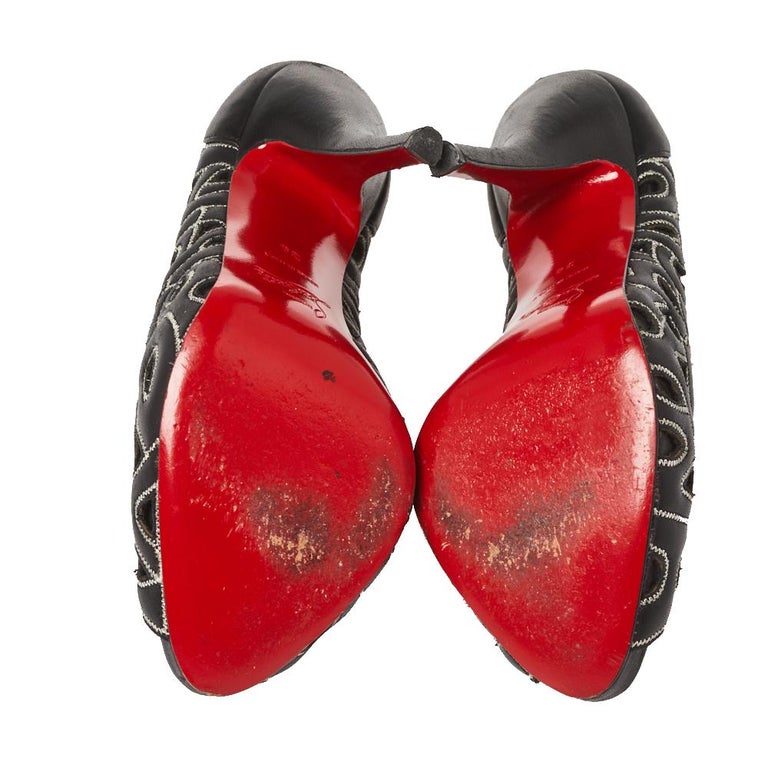 Christian Louboutin Black Letter Leather Tell Me Cutout Pumps Size 36