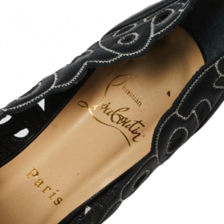 Christian Louboutin Black Letter Leather Tell Me Cutout Pumps Size 36 For Sale 2