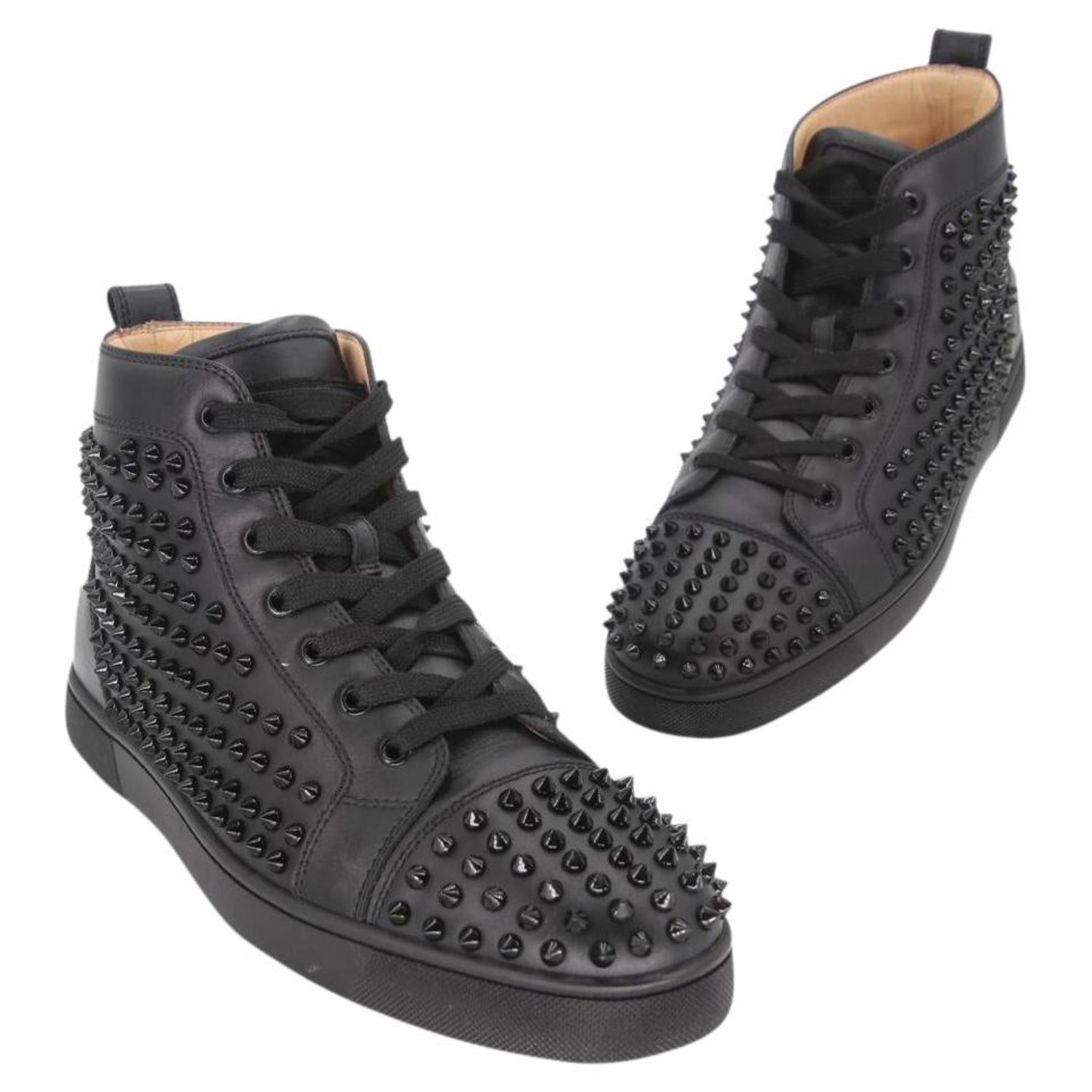 Christian Louboutin Black Louis Flat Spiked High (10) Sneakers  CL-S0917P-0187 For Sale at 1stDibs