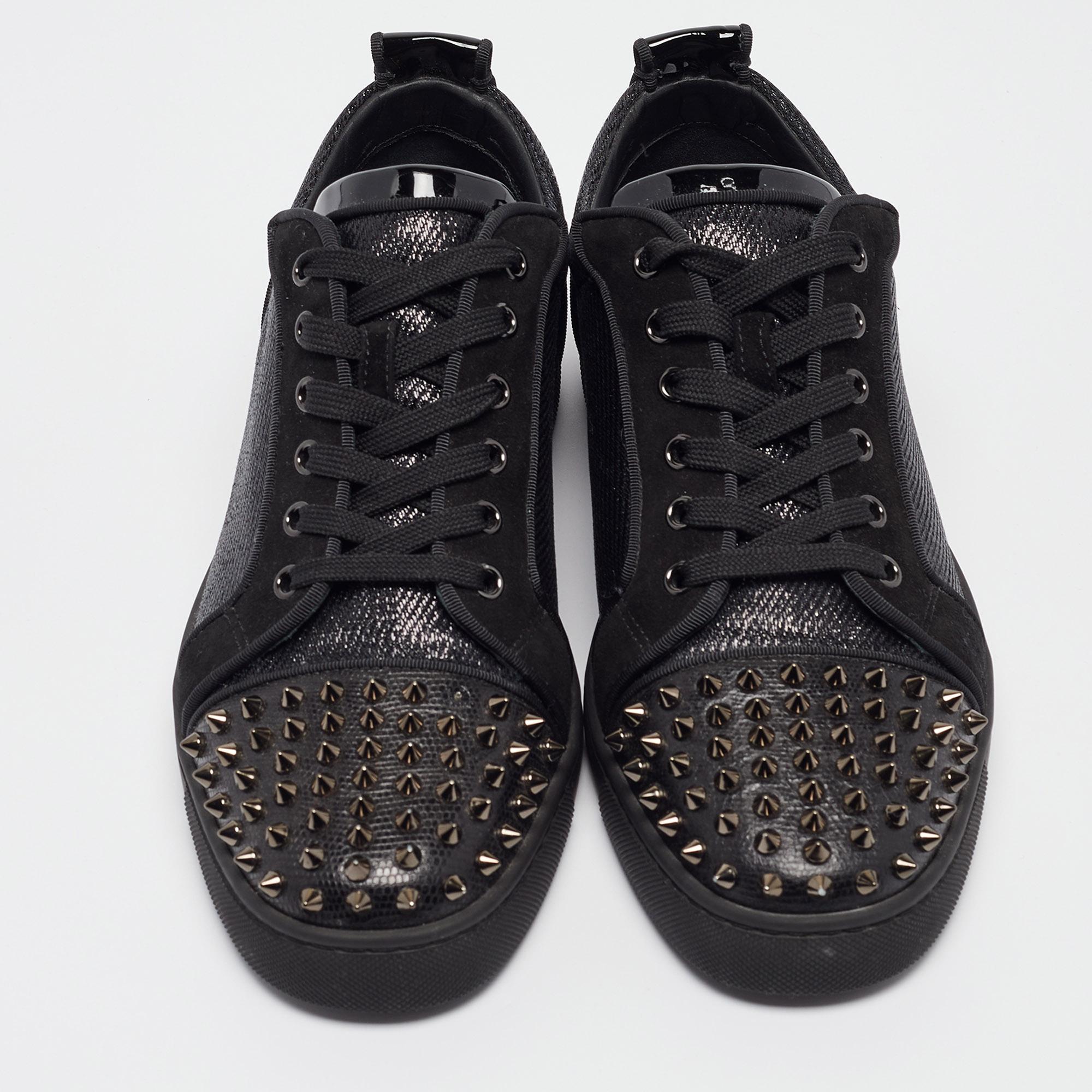 Christian Louboutin Black Lurex Louis Junior Spikes Orlato Sneakers Size 42 In Fair Condition In Dubai, Al Qouz 2