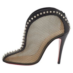 Christian Louboutin Black Mesh and Leather Bourriche Ankle Booties Size 38
