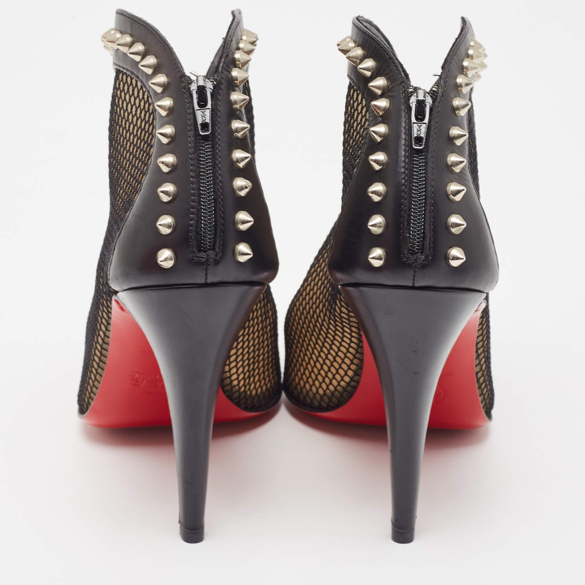 Christian Louboutin Black Mesh and Leather Bourriche Ankle Booties Size 38.5 For Sale 3