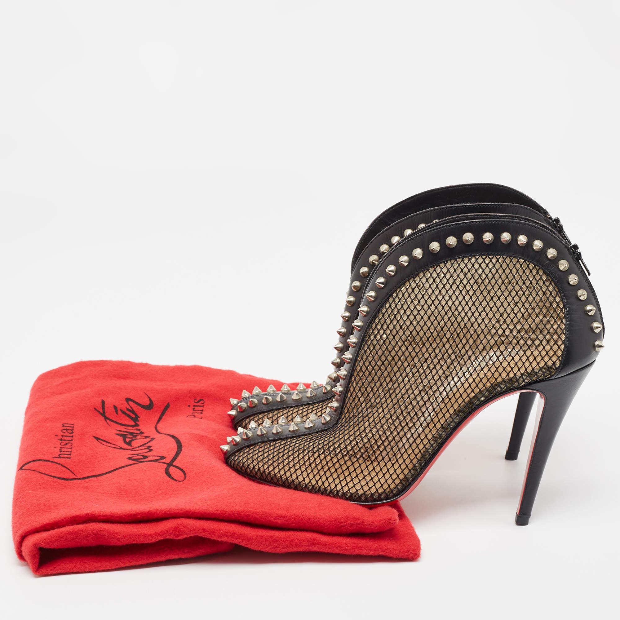 Christian Louboutin Black Mesh and Leather Bourriche Ankle Booties Size 38.5 For Sale 5
