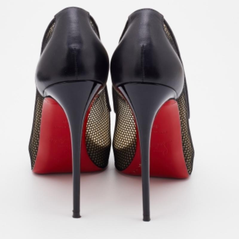 Christian Louboutin Escarpins à Plateforme Fetilo en Cuir et Maille Noir Taille 38 en vente 1