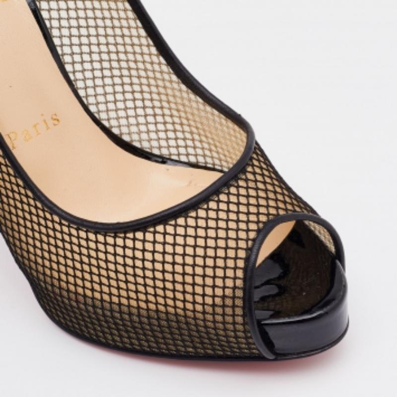 Christian Louboutin Escarpins à Plateforme Fetilo en Cuir et Maille Noir Taille 38 en vente 2