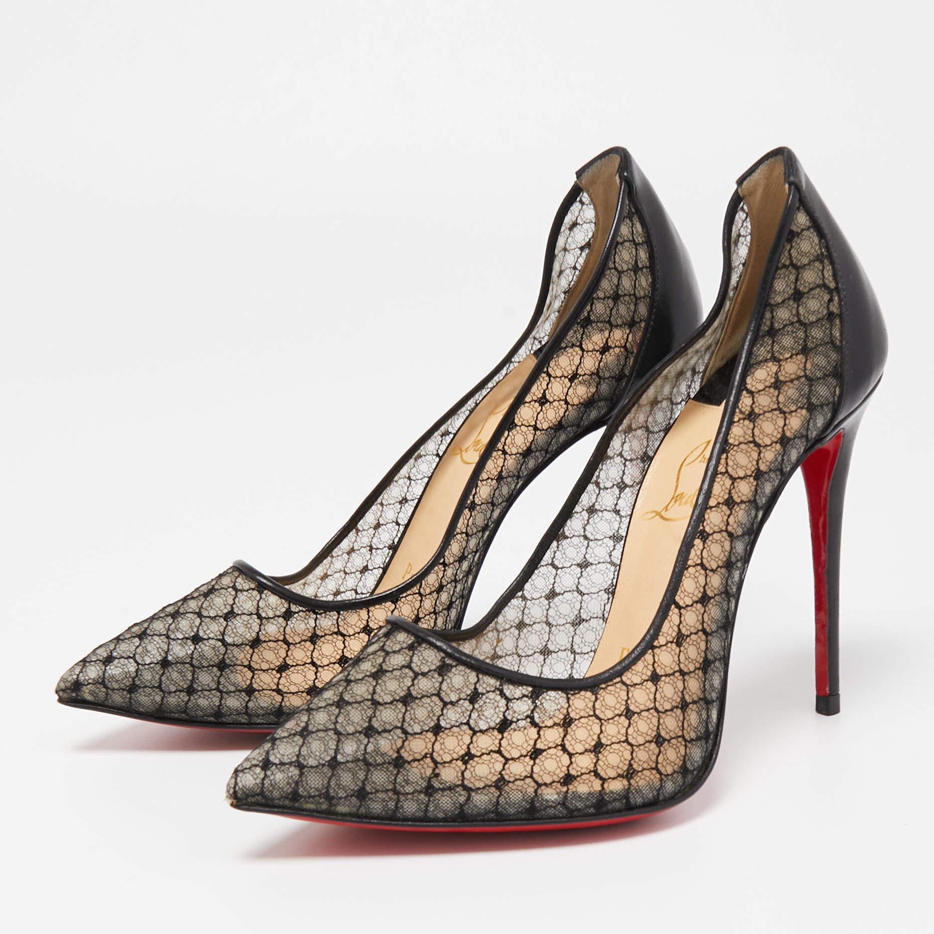Christian Louboutin Black Mesh and Leather Follies Fishnet Pumps Size 35.5 For Sale 1