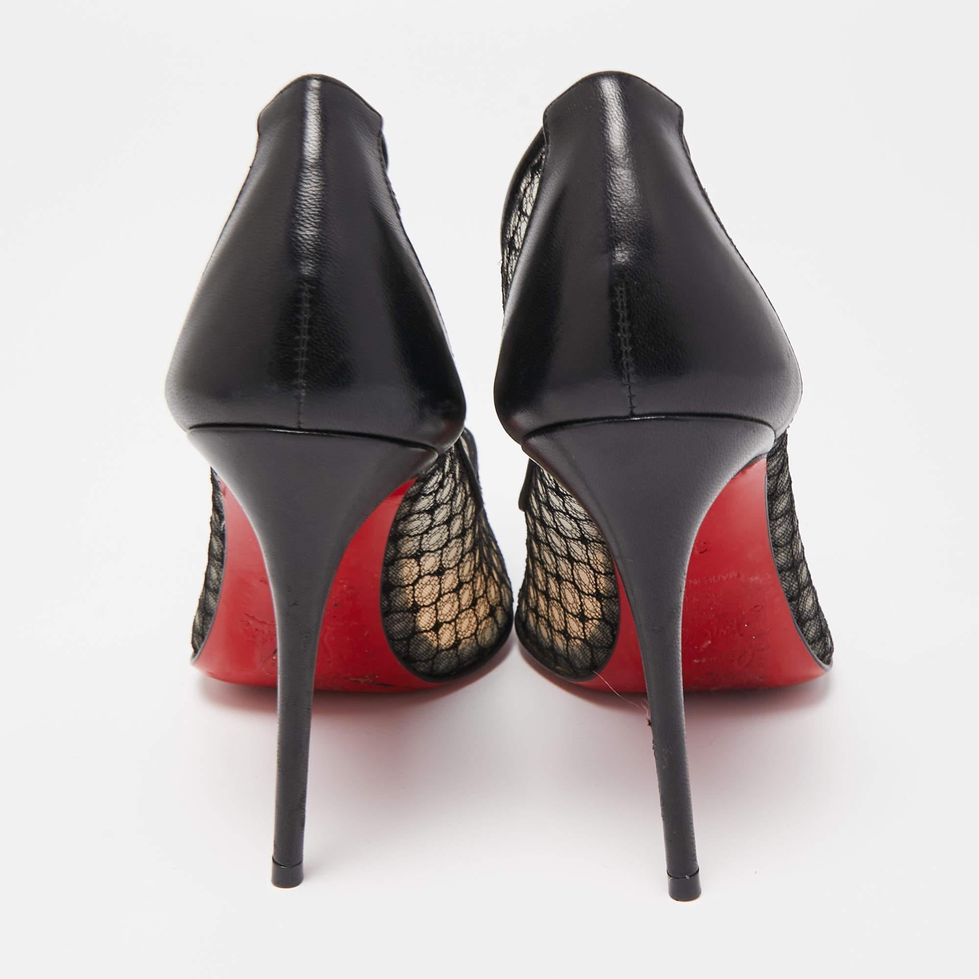 Christian Louboutin Black Mesh and Leather Follies Fishnet Pumps Size 35.5 For Sale 2