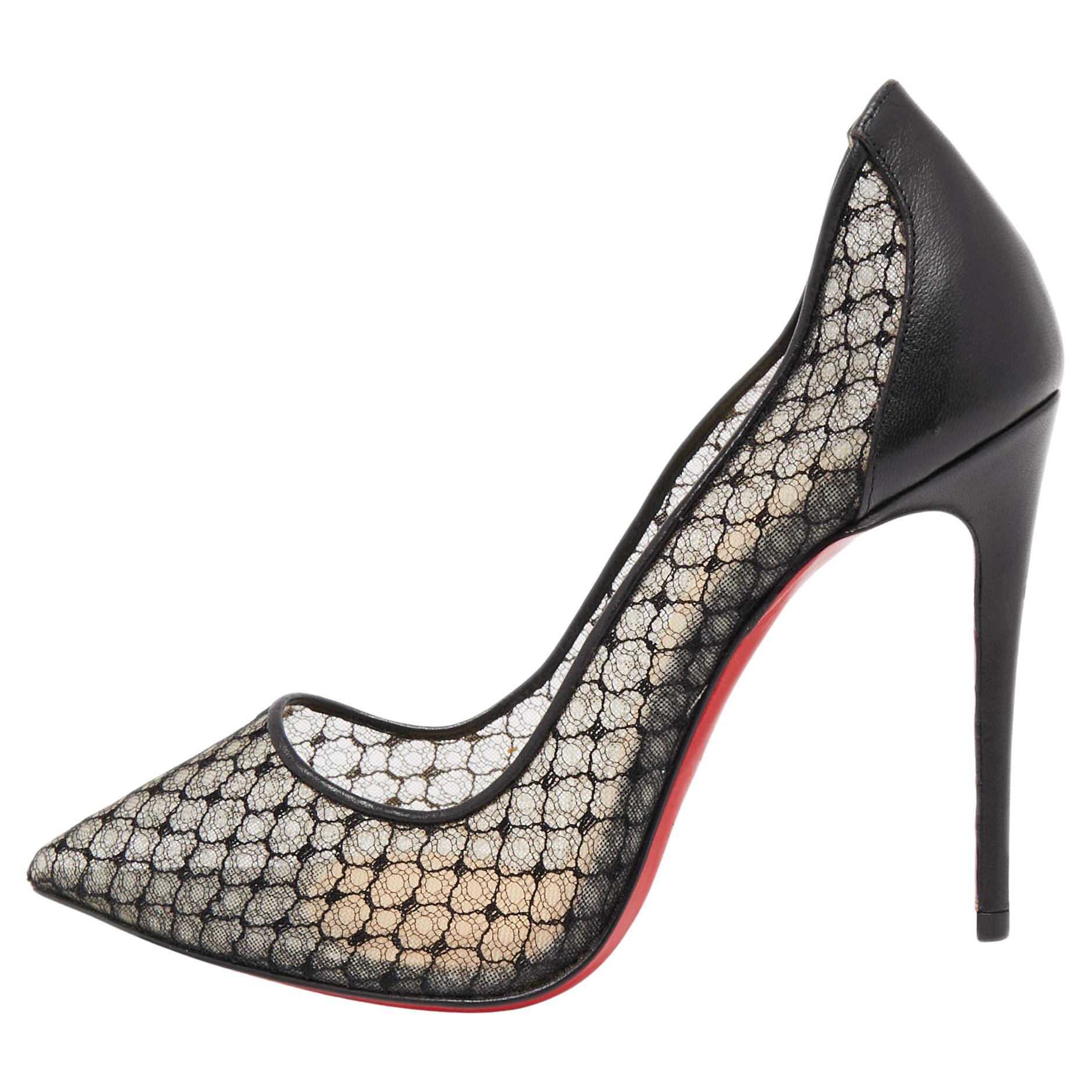 Christian Louboutin Black Mesh and Leather Follies Fishnet Pumps Size 35.5 For Sale