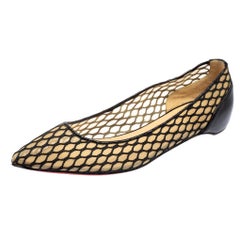 Christian Louboutin Black Mesh And Leather Pigaresille Pointed Toe Ballet Flats 