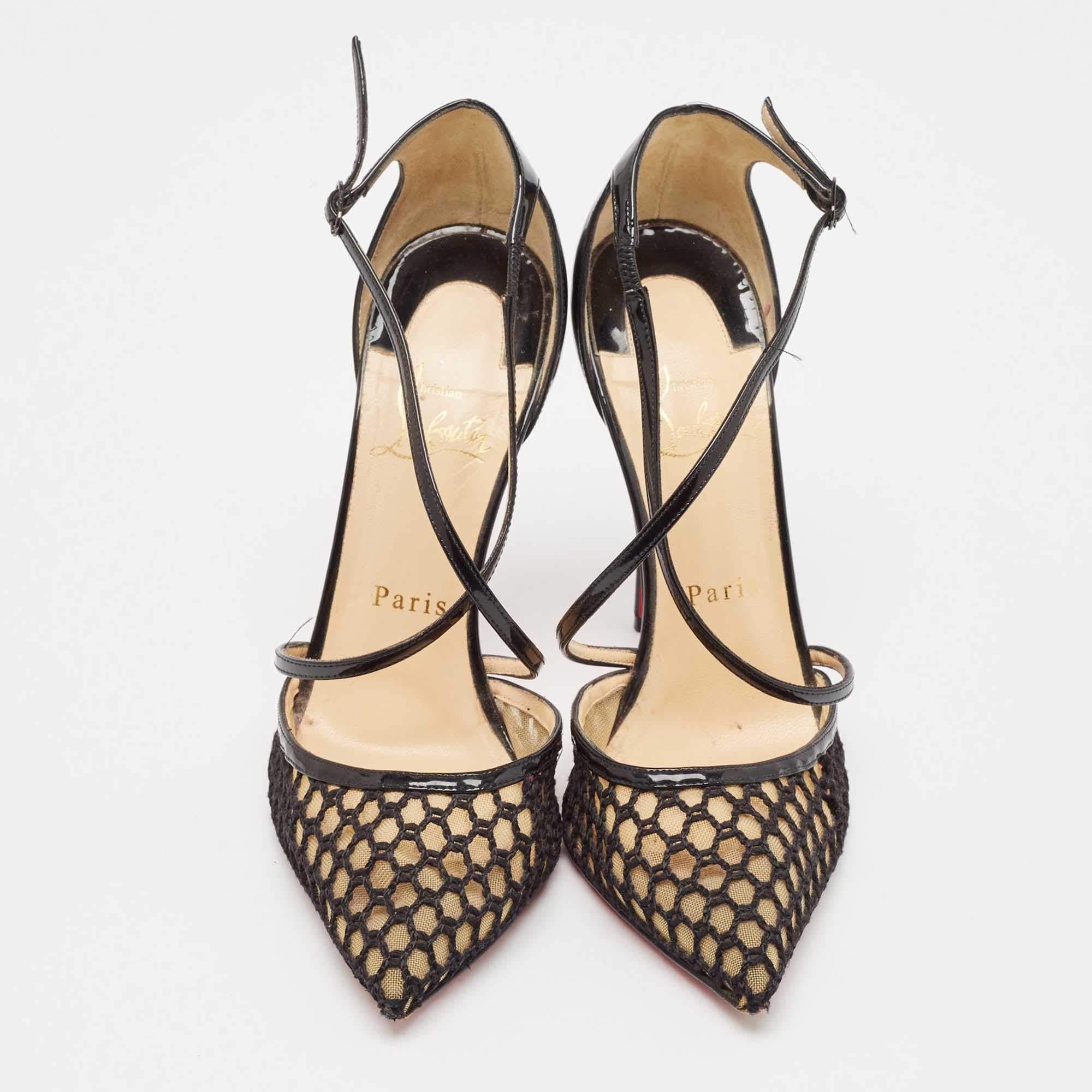 Christian Louboutin Black Mesh and Patent Blake 120 Pumps Size 37.5 In Good Condition In Dubai, Al Qouz 2