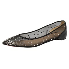 Christian Louboutin Black Mesh and Patent Leather Body Strass Flats Size 39