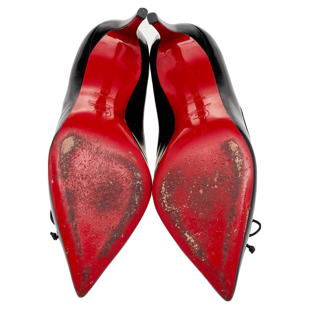 Women's Christian Louboutin Black Mesh And Patent Leather Bow Pumps Size 39.5