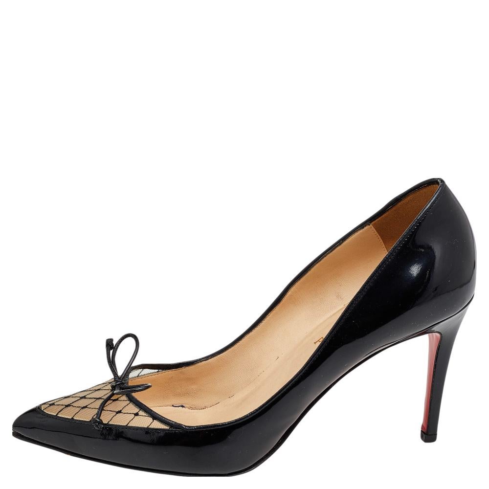 Christian Louboutin Black Mesh And Patent Leather Bow Pumps Size 39.5 1