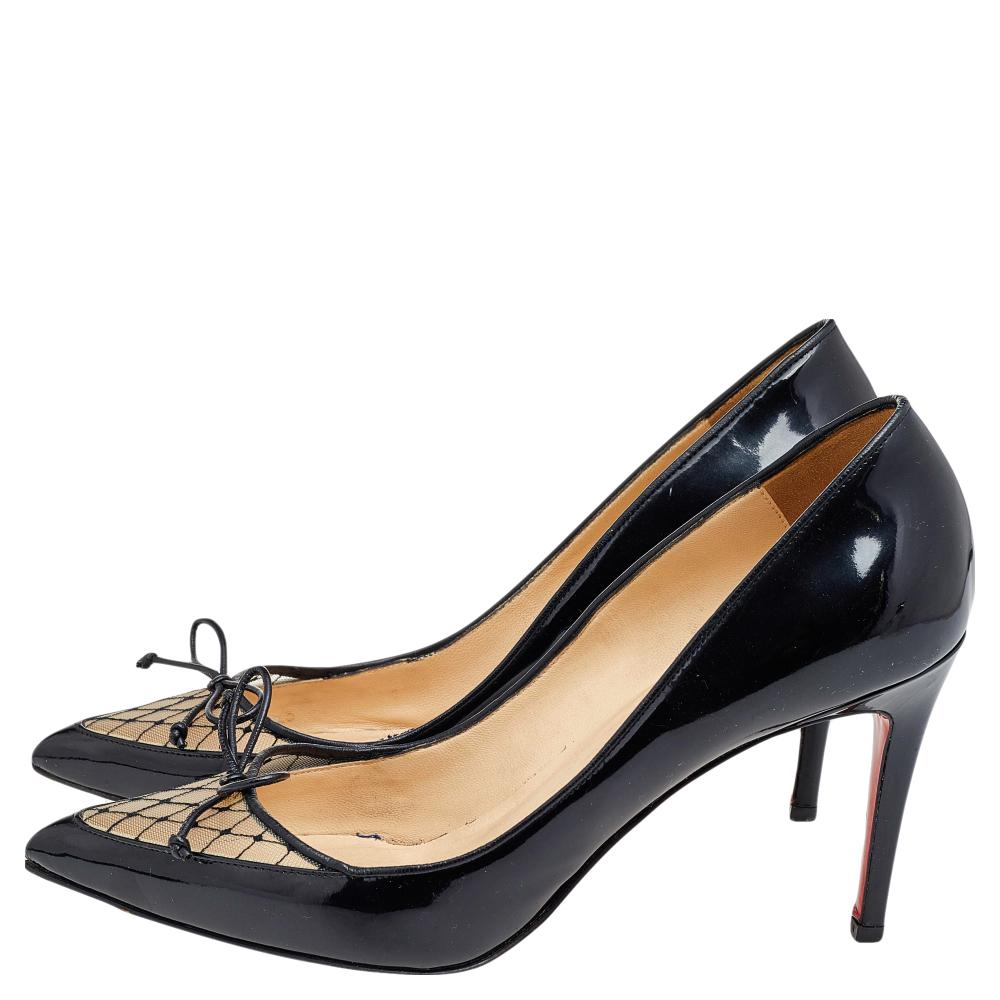 Christian Louboutin Black Mesh And Patent Leather Bow Pumps Size 39.5 3
