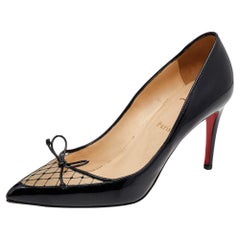 Christian Louboutin Black Mesh And Patent Leather Bow Pumps Size 39.5