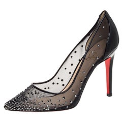 Christian Louboutin Black Mesh And Patent Leather Pointed Toe Pumps Size 39