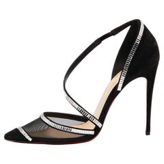 Christian Louboutin Black Mesh And Suede Chiara Crystal Embellished Pumps Size 3