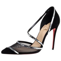 Christian Louboutin Black Mesh And Suede Chiara Crystal Embellished Size 37