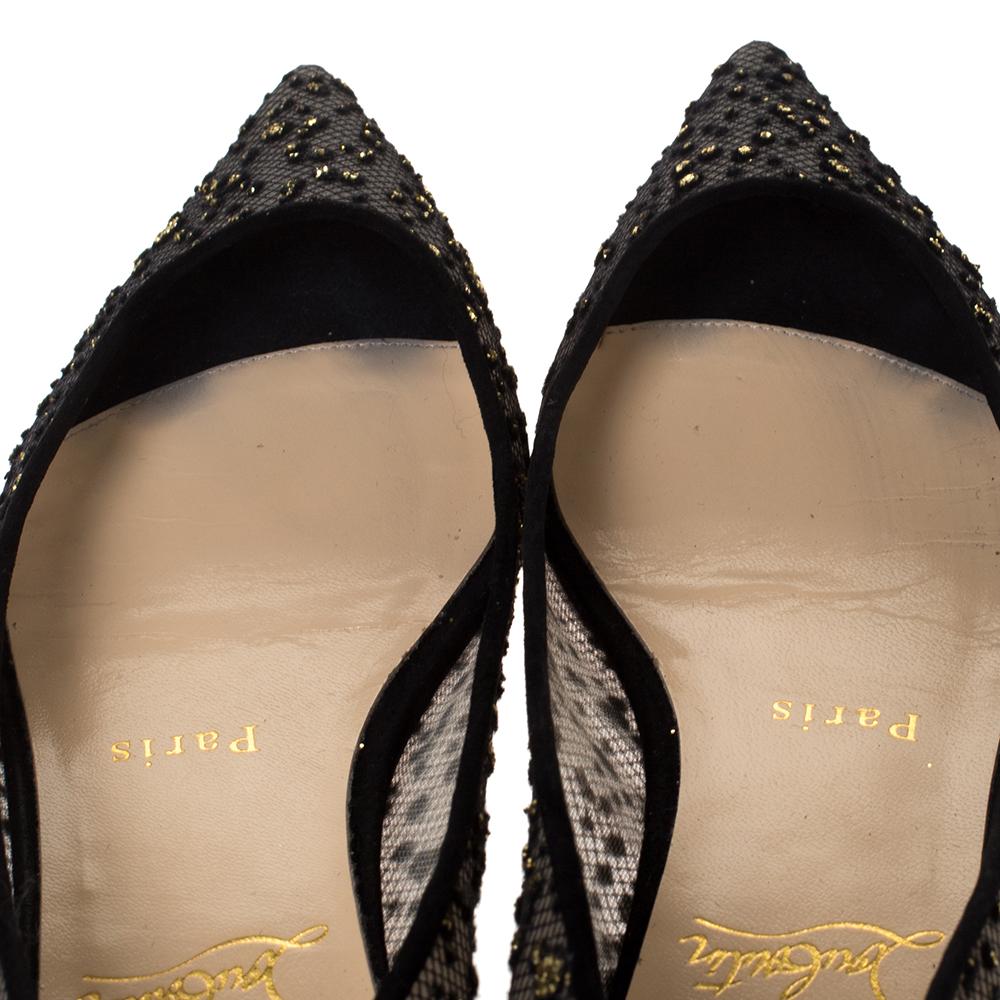 Christian Louboutin Black Mesh And Suede Follies Strass Ballet Flats Size 36 In Good Condition In Dubai, Al Qouz 2