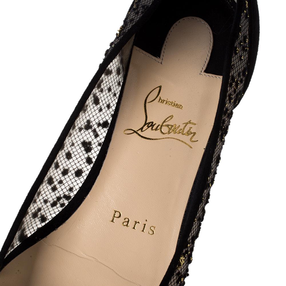 Christian Louboutin Black Mesh And Suede Follies Strass Ballet Flats Size 36 2