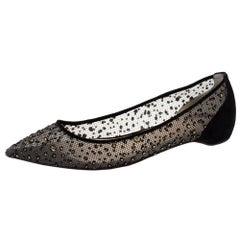 Christian Louboutin Black Mesh And Suede Follies Strass Ballet Flats Size 36
