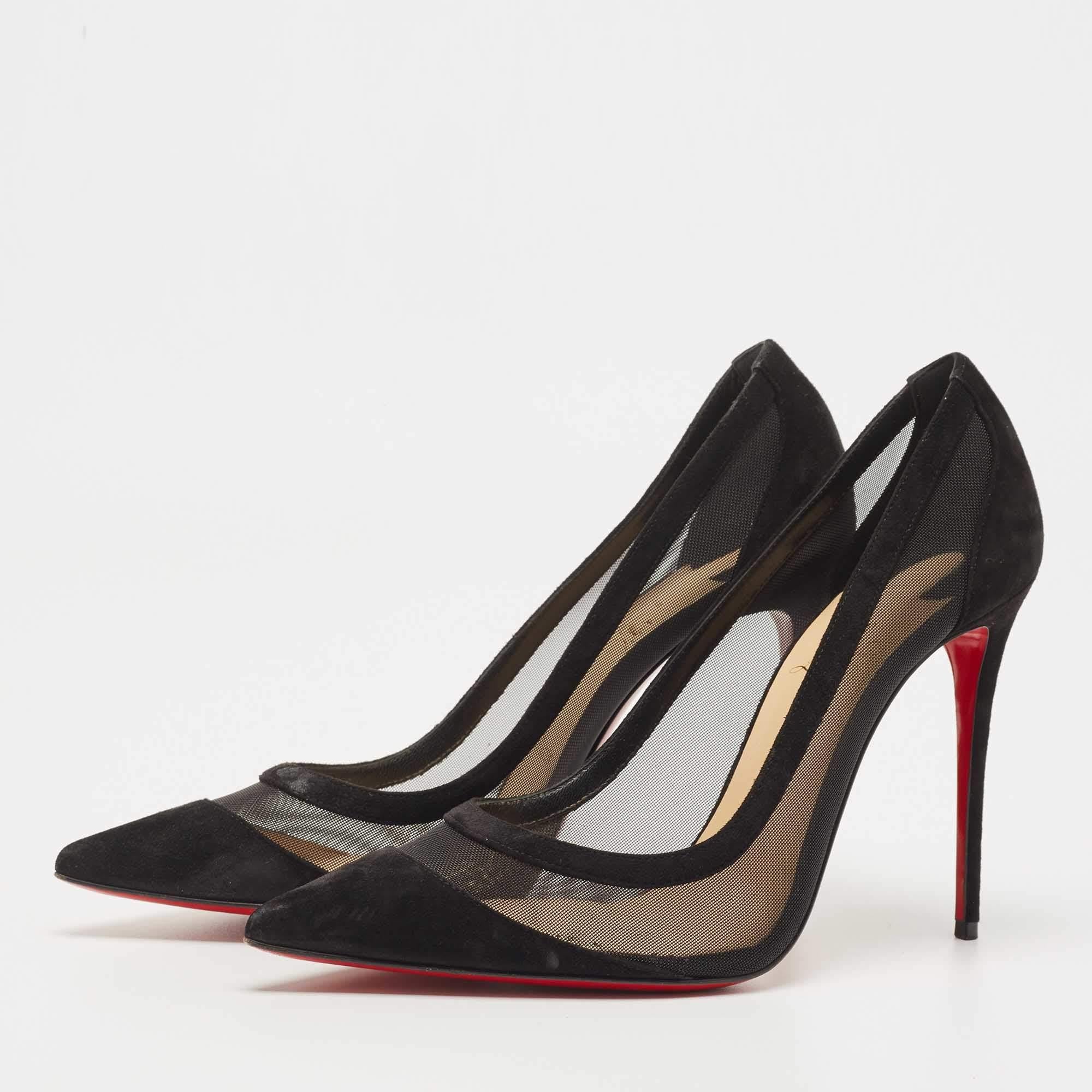 Exhibit an elegant style with this pair of pumps. These elegant shoes are crafted from quality materials. They are set on durable soles and sleek heels.

Includes: Original Dustbag, Original Box, Extra Heels