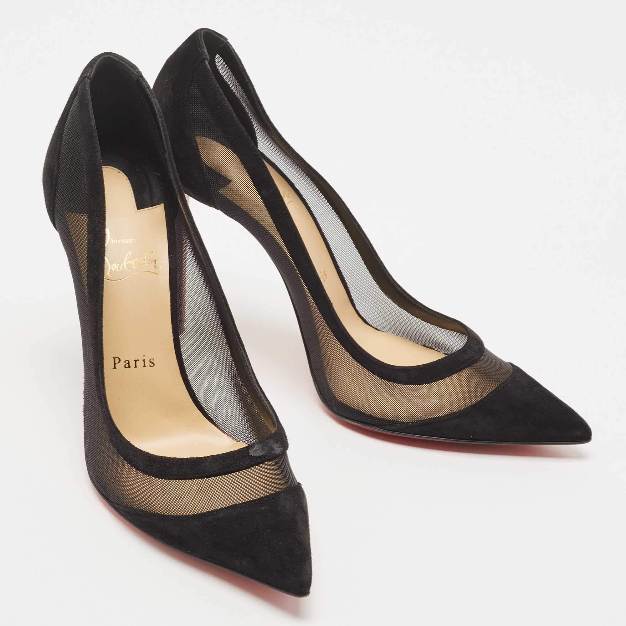 Christian Louboutin Black Mesh And Suede Galativi Pointed Toe Pumps Size 40.5 In Good Condition In Dubai, Al Qouz 2